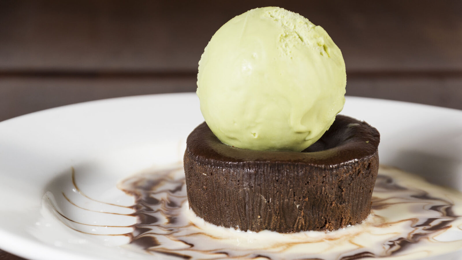 Warm chocolate fondant with pistachio gelato